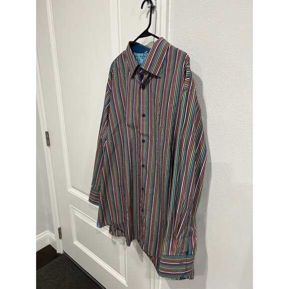Visconti Uomo Striped Long Sleeve Button Front Shirt Multi Sz 3XLB Rainbow Work - Picture 3 of 10